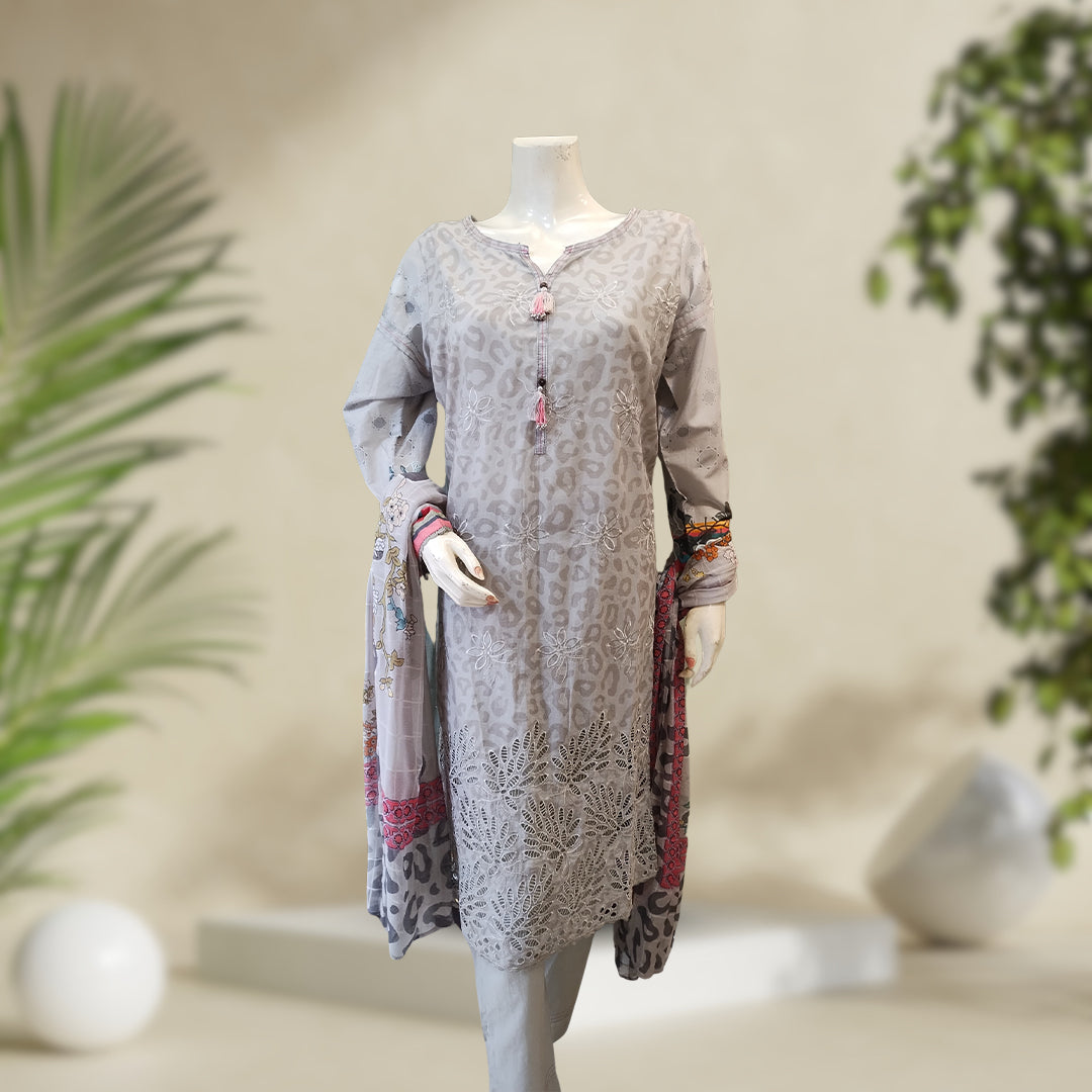 Lawn Suit | Chikankari Grey | 3-Piece Suit  | Stitched – Orchid Pretline