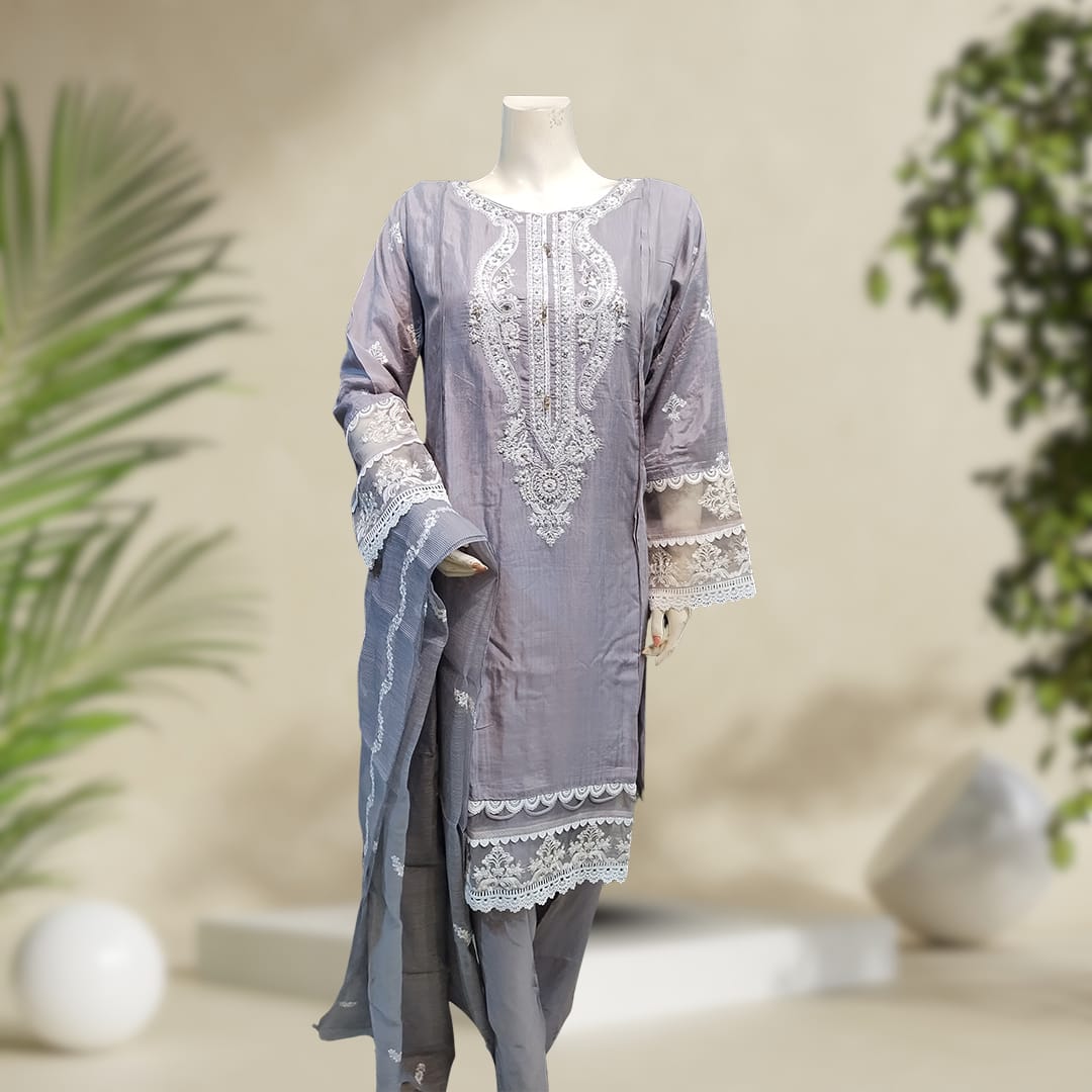 Khaddi Silk | Mahpara | 3-Piece Suit | Stitched - Orchid Pretline