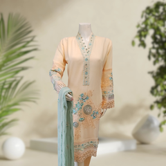 Premium Eline 3-Piece Chiffon Ensemble - Embroidered & Stitched | Orchid Pretline