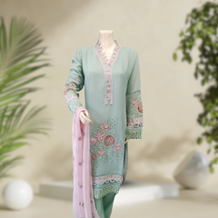 Premium Eline 3-Piece Chiffon Ensemble - Embroidered & Stitched | Orchid Pretline