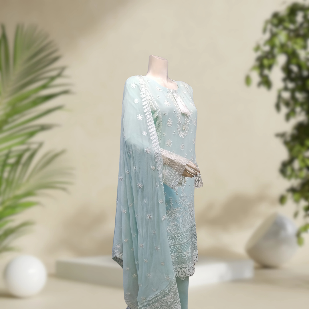 Premium Floor 3-Piece Chiffon Suit - Embroidered & Stitched | Orchid Pretline