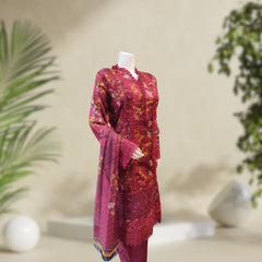 Lawn Suit | Rania Maroon | 3-Piece Suit | Embroidered | Stitched - Orchid Pretline