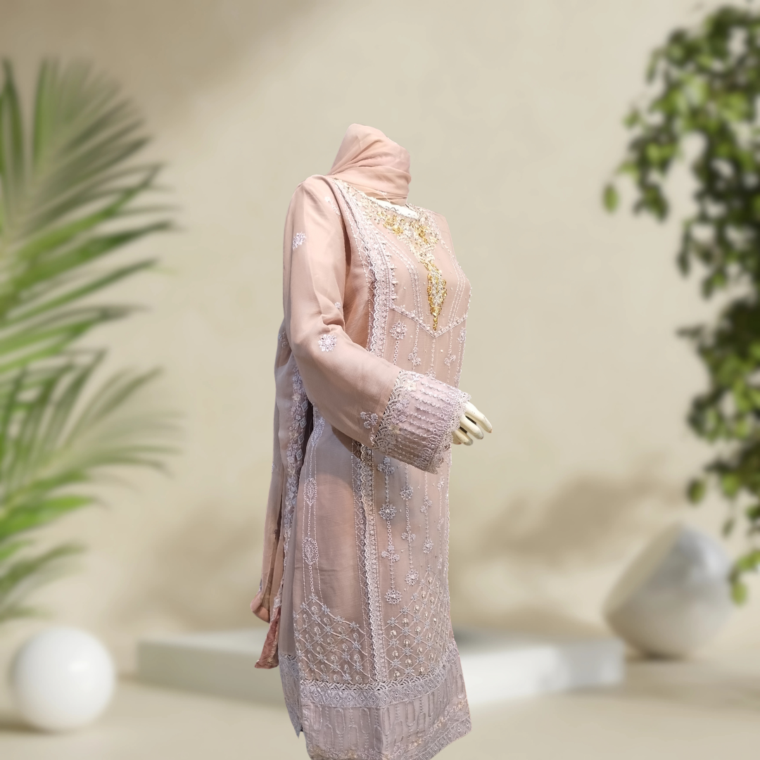 Premium Agha Noor-Inspired Pure Chiffon 3-Piece Ensemble – A Luxurious Choice for Formal Events