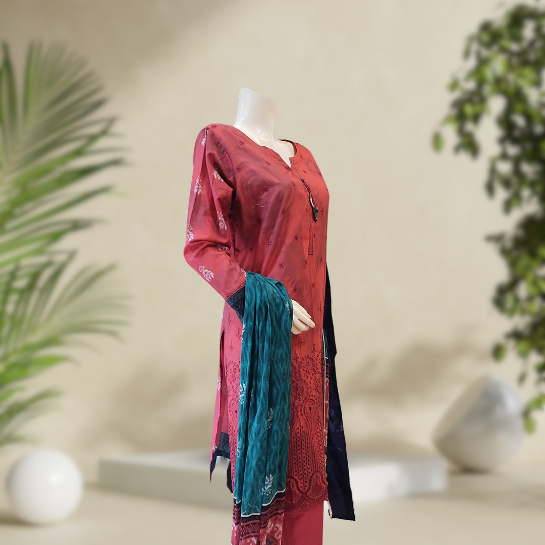 Lawn Suit | Chikankari Maroon | 3-Piece  | Stitched – Orchid Pretline