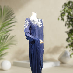 Raw Silk | Mahogany Blue | 3-Piece Outfit | Stitched - Orchid Pretline