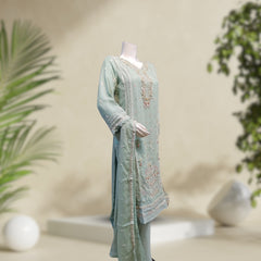 Serene Green 3-Piece Pure Chiffon Suit - Embroidered & Stitched | Orchid Pretline